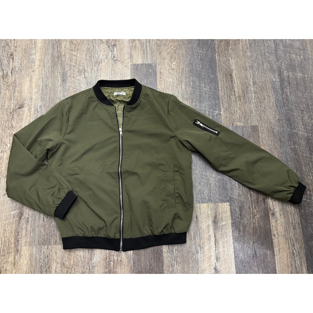 Zeagoo Womens Olive Green Bomber Jacket Full Zip Lightweight Flight Jacket Large